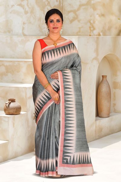 Semi Tussar Printed Silk Saree (adi87927)