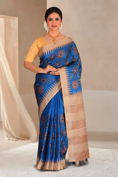 Semi Tussar Parsi Stitch Saree (adi87940)