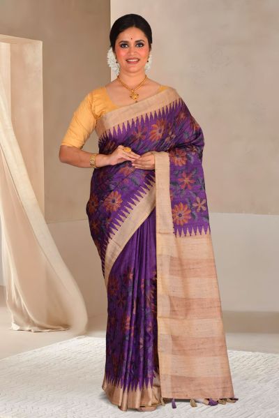 Semi Tussar Parsi Stitch Saree (adi87941)