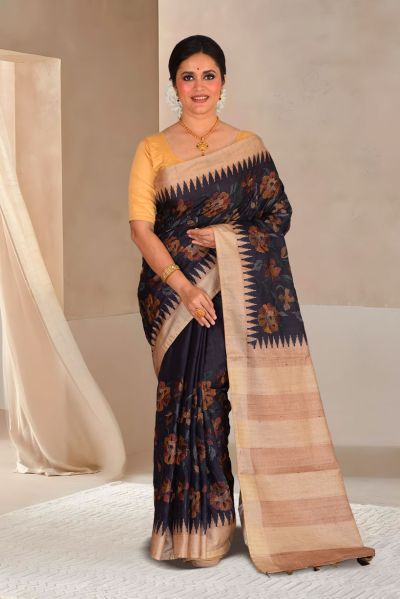Semi Tussar Parsi Stitch Saree (adi87942)