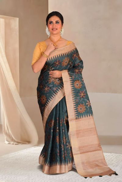 Semi Tussar Parsi Stitch Saree (adi87943)