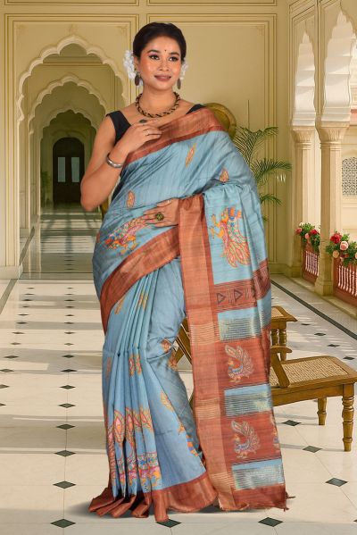Bhagalpuri Gicha Printed Silk Saree (adi88032)