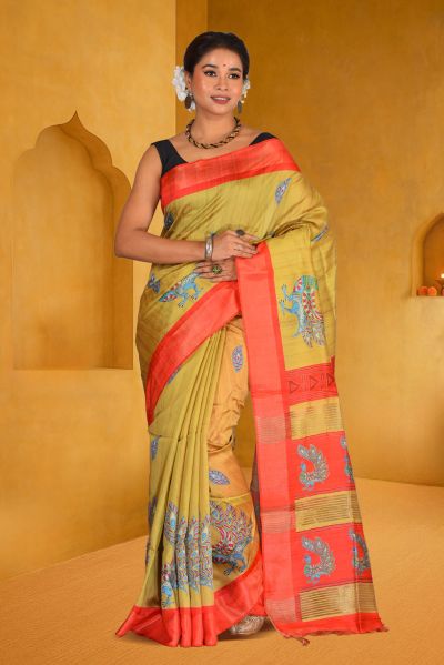 Bhagalpuri Gicha Printed Silk Saree (adi88035)