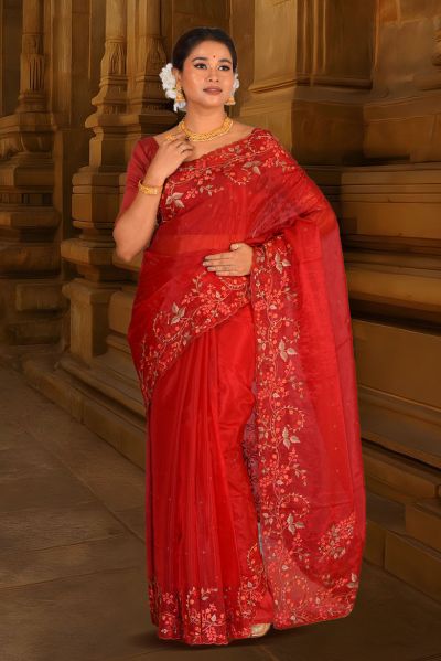 Organza Parsi Stitch Saree (adi88069)
