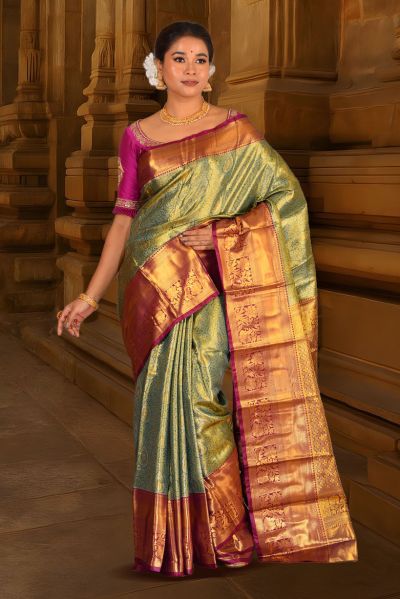 Brocade Tissue Kanjivaram  Silk Saree (adi88074)