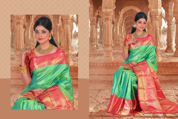 Green & Pink Kanchipuram Handloom Pure Silk Saree With Pure Zari – Palam  Silks