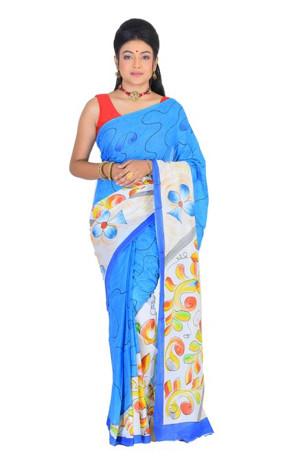 Madhubani Printed Chanderi Cotton Saree in Turquoise : SPFA12842-vdbnhatranghotel.vn