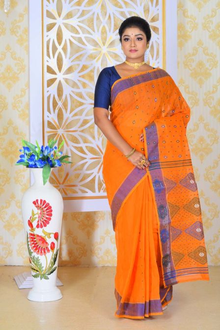 Virangna Blue and Orange Color Silk Saree Blue– Lotus Fashion