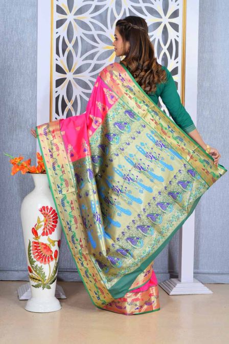 Spewim Women Semi Silk Full Zari Work Semi Paithani Saree 6Yards With  Contrast Blouse Piece(F62
