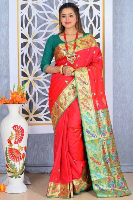 Buy Semi Silk Kanjeevaram Saree (Yeola Paithani) - Salemora
