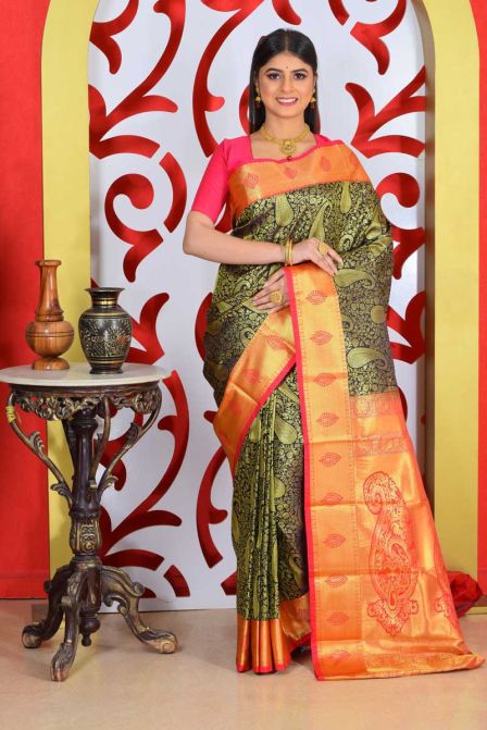 Buy Kanjivaram Silk Weaving Pink Contemporary Saree Online : 249277 -