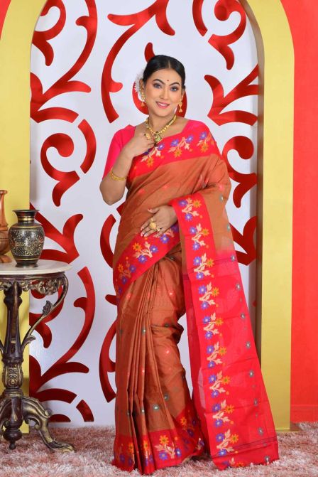 Red Border Handwoven Bengal Handloom Cotton Saree (Without Blouse) 17609 |  Bengal cotton sarees, Cotton saree designs, Fancy sarees