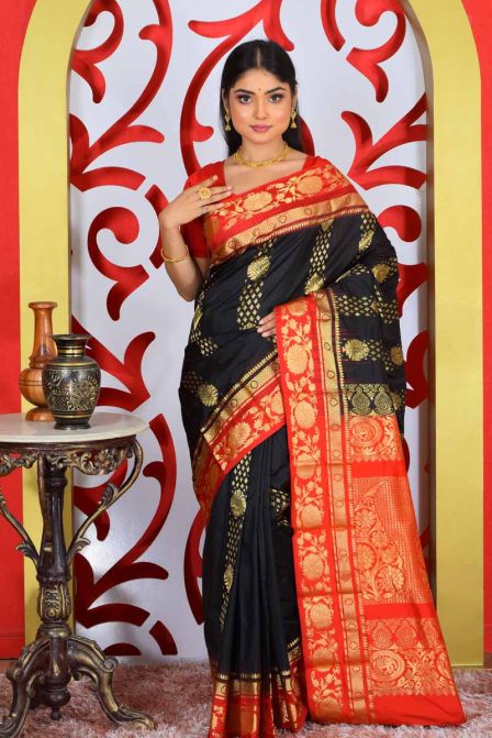 Buy Satrani Red & Black Printed Saree With Unstitched Blouse for Women  Online @ Tata CLiQ