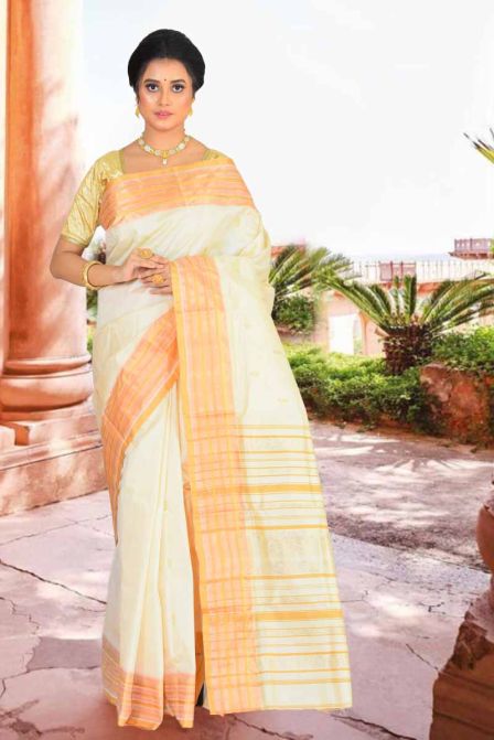 Assam Silk Cotton Saree beige yellow