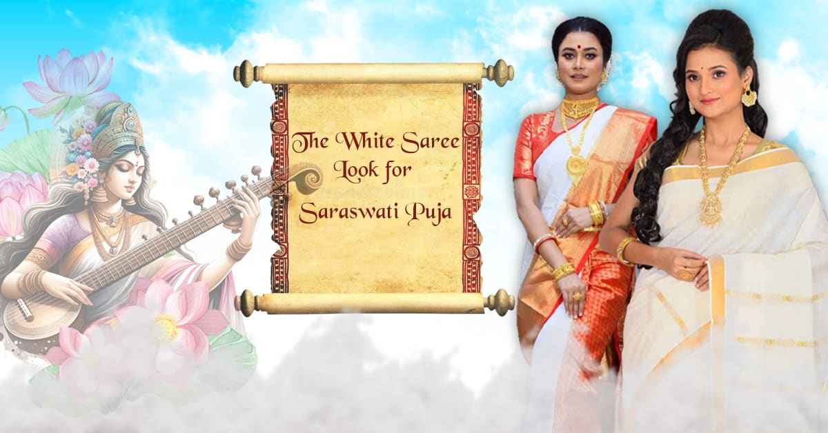 The White Saree Look for Saraswati Puja