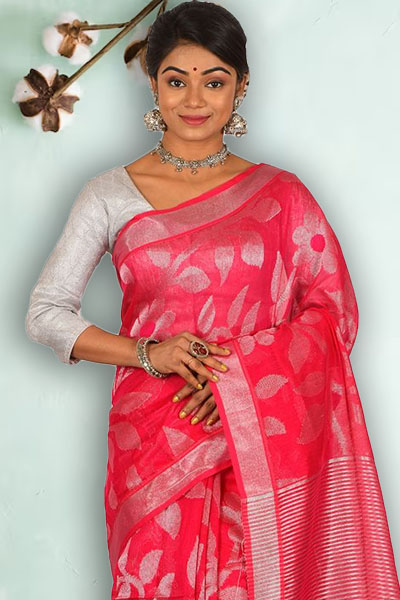 Pink Handloom Cotton Saree