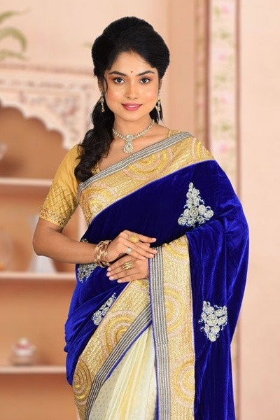 Half Chiffon Half Net Saree