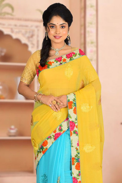 Half Velvet Half Net Saree